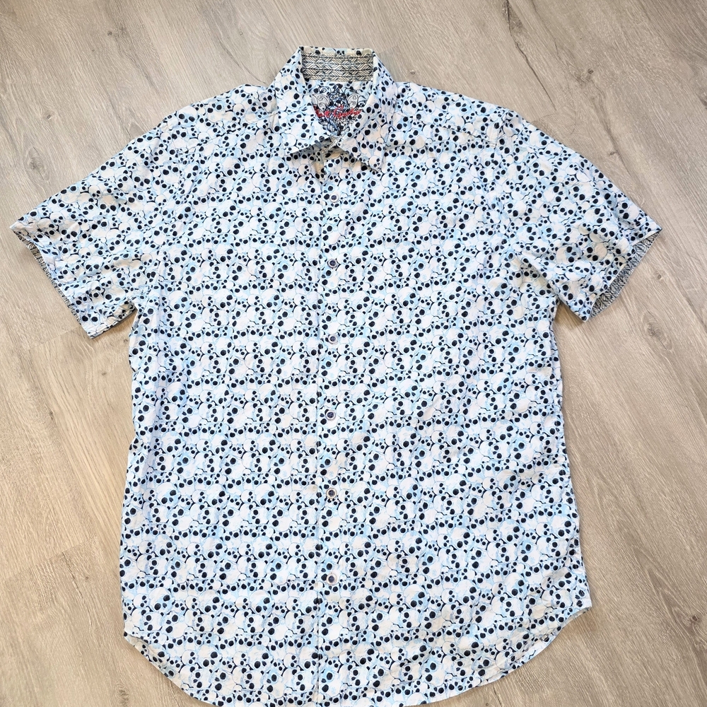 Robert Graham Short Sleeve Button Shirt Mens Large Skull Print
